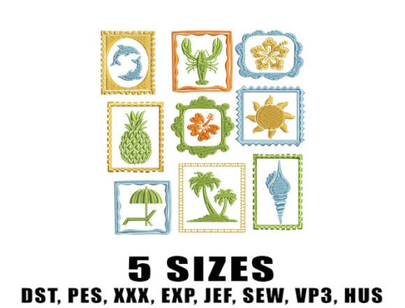 Beach Icons Embroidery Designs