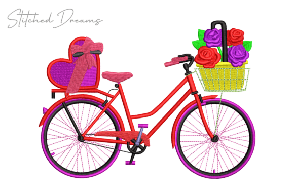 Bike Carrying Flowers Digital Embroidery