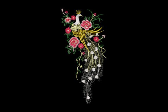 Golden Phoenix and Peony Embroidery