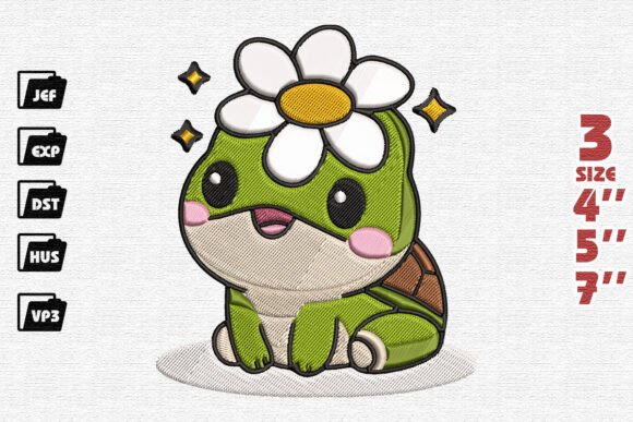 Kawaii Baby Turtle Embroidery