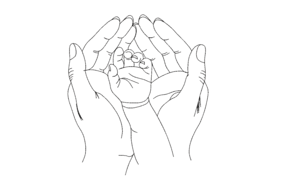 Mom Baby Hands Line Art Embroidery