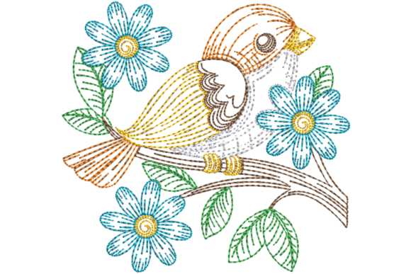 Orange Spring Bird Embroidery Design