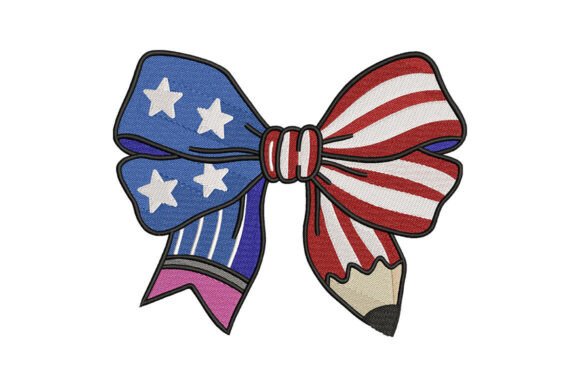 Patriotic Bow Pencil Embroidery Design