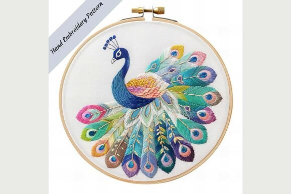 Peacock Hand Embroidery Pattern, Colorin