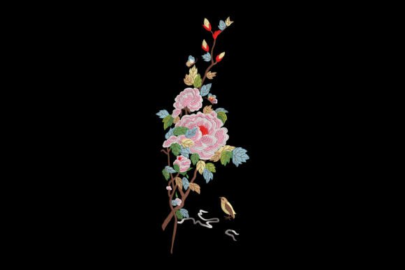 Peonies and Bird Embroidery