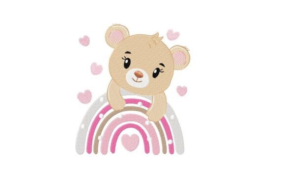 Rainbow Teddy Bear Embroidery Design
