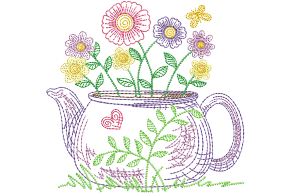 Water Pitcher and Flowers Embroidery